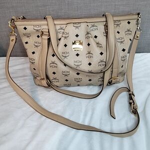 MCM Cream Viestos Shopper Tote with removable Crossbody Strap